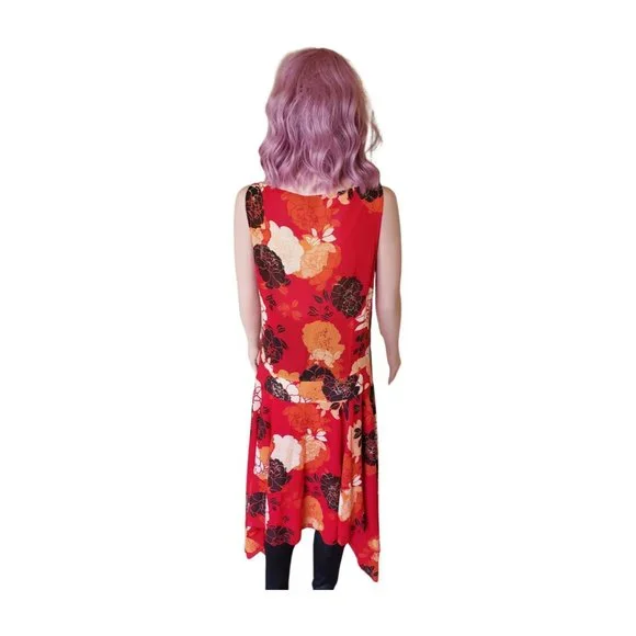Kenneth Cole New York Red Floral Asymmetrical Dress | Size 6 - Picture 5 of 17